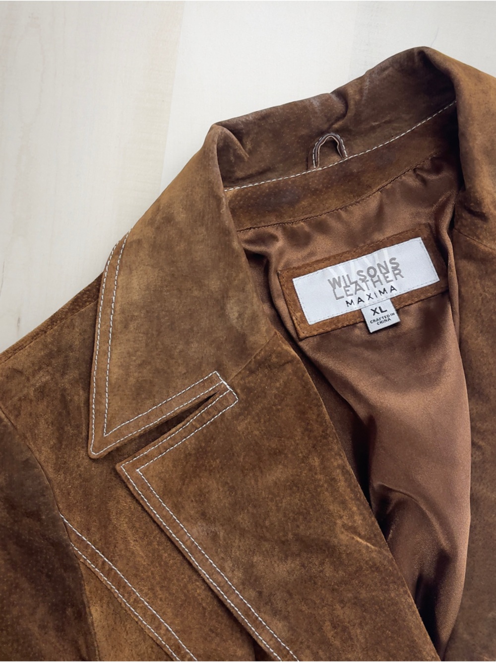rare y2k WILSONS LEATHER maxima long brown suede leather jacket coat xl belted - Picture 3 of 8